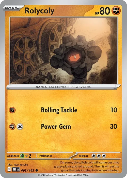 Rolycoly 93 Pokemon card from Temporal Forces set