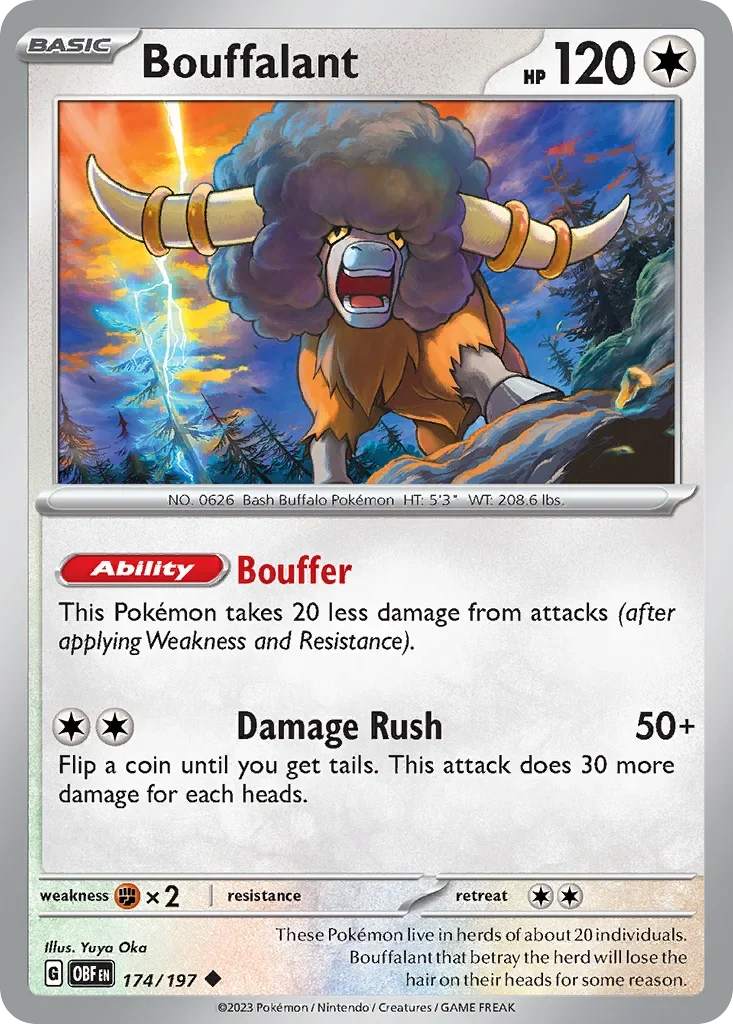 Bouffalant 174 Pokémon card from Obsidian Flames set