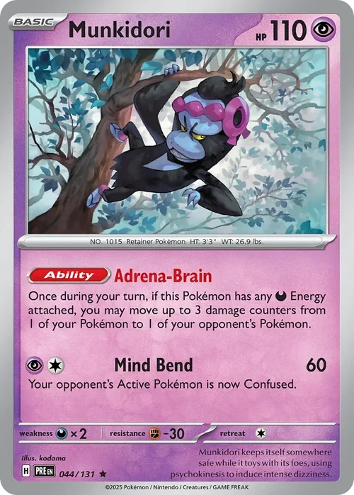 Munkidori 44 Pokemon card from Prismatic Evolutions set