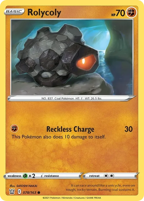 Rolycoly 78 Pokemon card from Battle Styles set