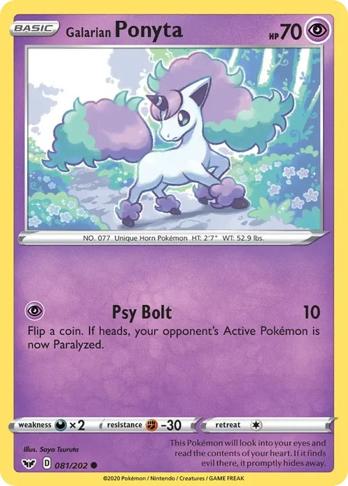 Galarian Ponyta 81 Pokemon card from Sword & Shield set
