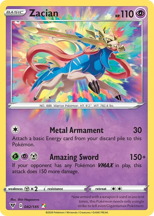 Zacian 82 Pokemon card from Vivid Voltage set