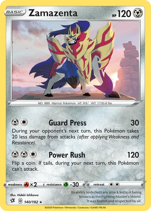 Zamazenta 140 Pokemon card from Rebel Clash set