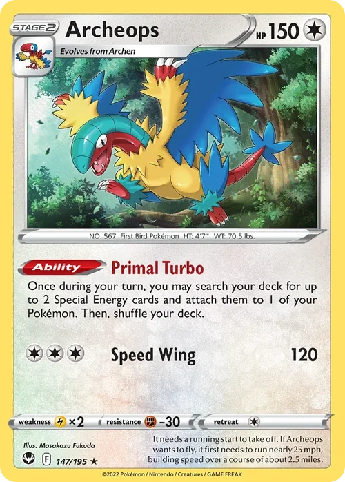 Archeops 147 Pokemon card from Silver Tempest set