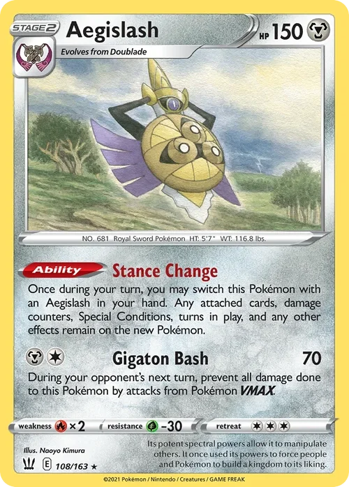 Aegislash 108 Pokemon card from Battle Styles set