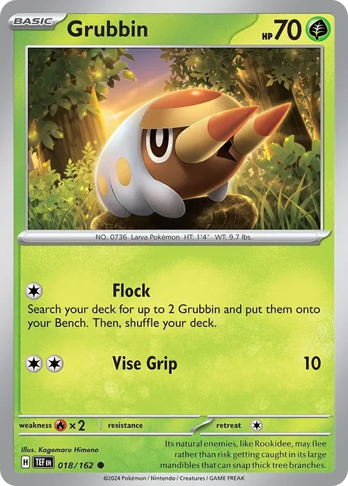 Grubbin 18 Pokemon card from Temporal Forces set