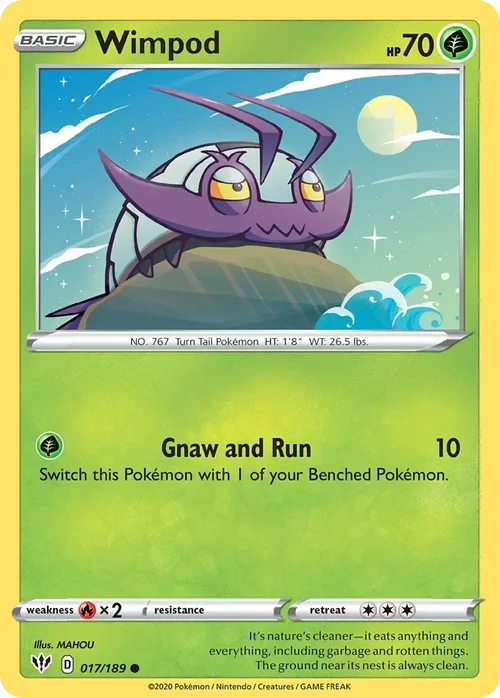 Wimpod 17 Pokemon card from Darkness Ablaze set