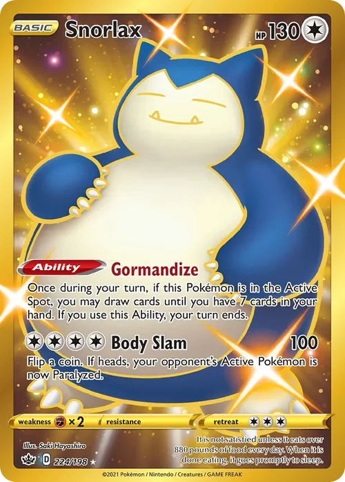 Snorlax 224 Pokemon card from Chilling Reign set