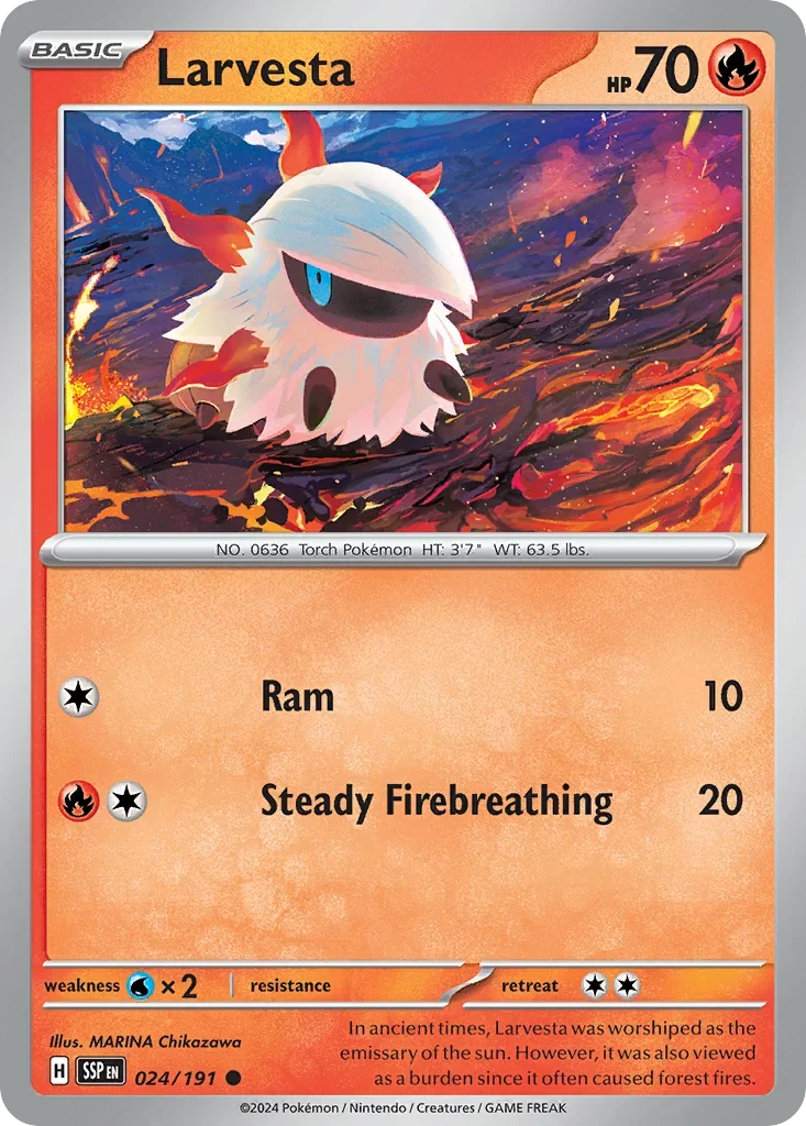 Larvesta 024/167 Pokemon card from Surging Sparks set