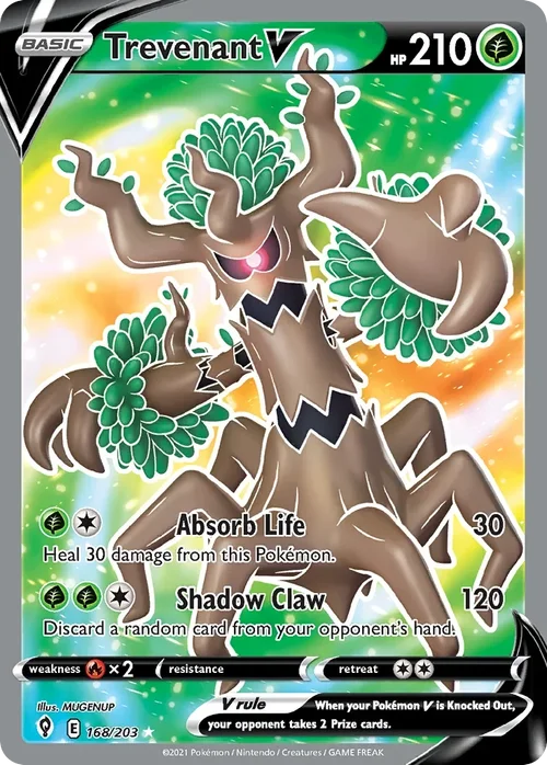 Trevenant V 168 Pokemon card from Evolving Skies set