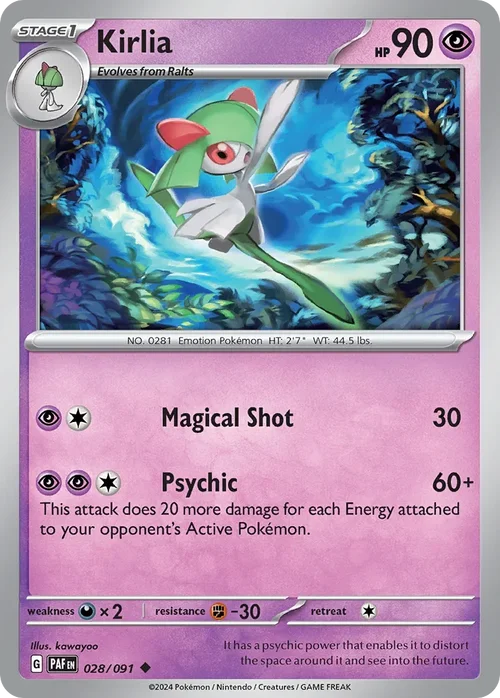 Kirlia 28 Pokemon card from Paldean Fates set