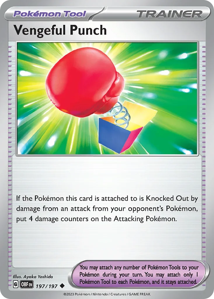 Vengeful Punch 197 Pokémon card from Obsidian Flames set