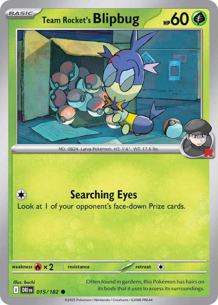 Team Rocket's Blipbug 15 Pokemon card from Destined Rivals set