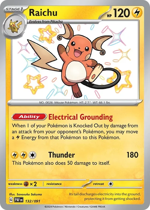 Raichu 132 Pokemon card from Paldean Fates set