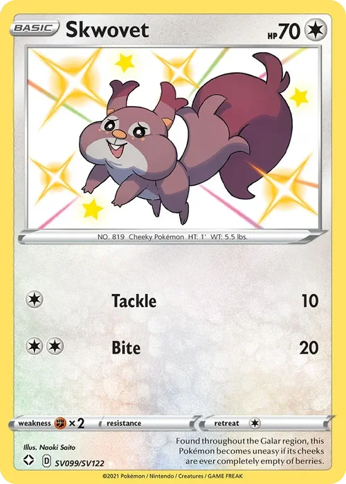 Skwovet SV099 Pokemon card from Shining Fates set