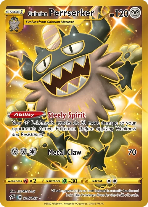 Galarian Perrserker 205 Pokemon card from Rebel Clash set