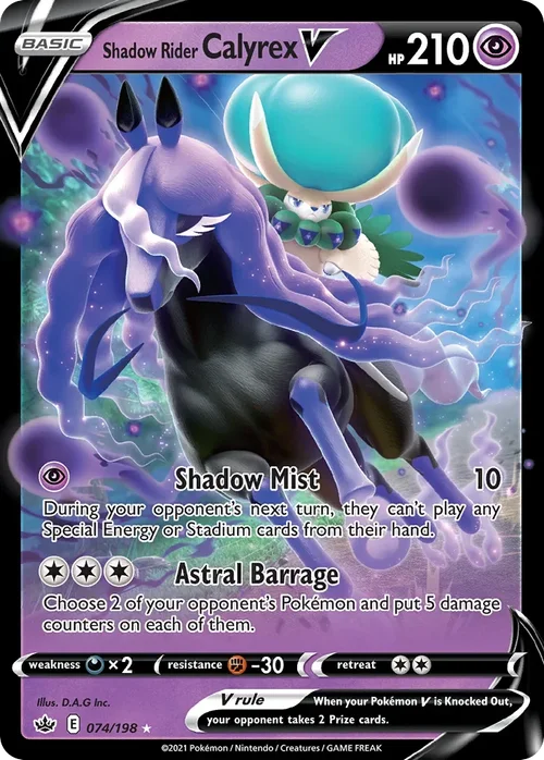 Shadow Rider Calyrex V 74 Pokemon card from Chilling Reign set