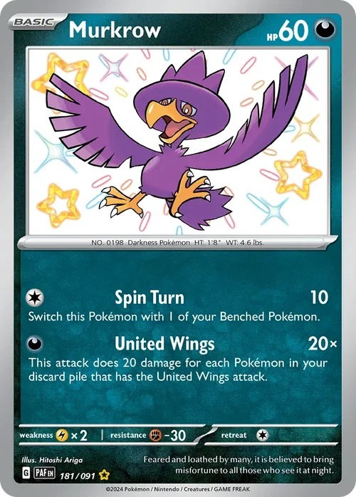 Murkrow 181 Pokemon card from Paldean Fates set