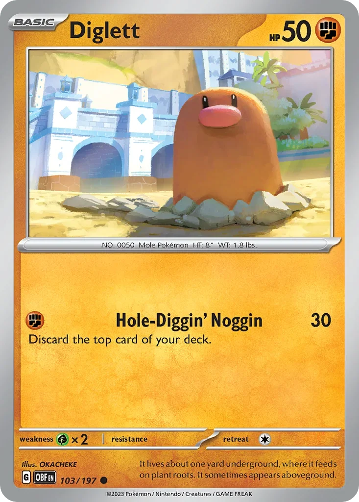 Diglett 103 Pokémon card from Obsidian Flames set