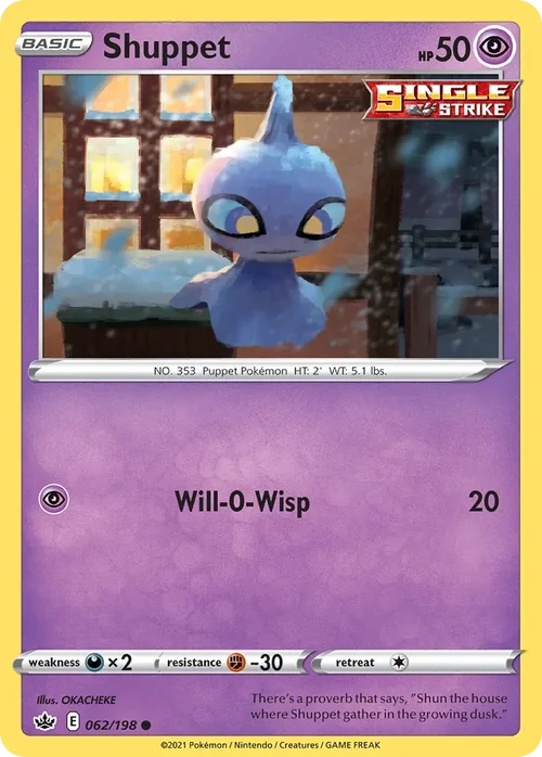 Shuppet 62 Pokemon card from Chilling Reign set