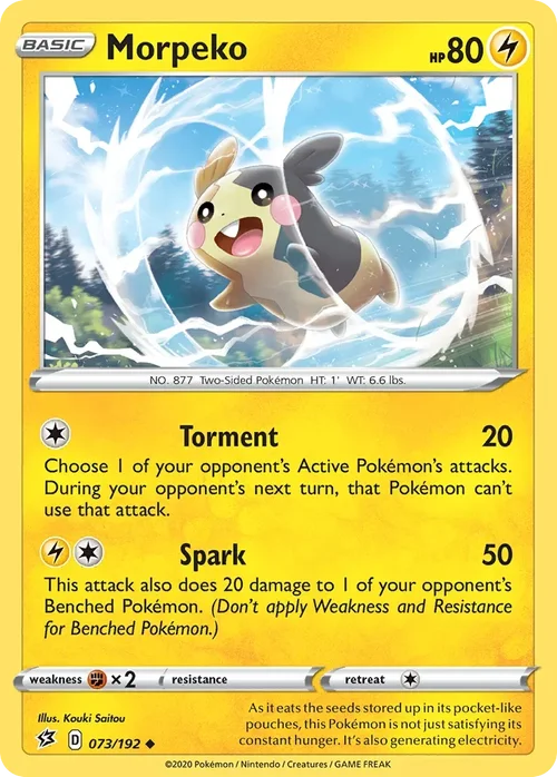 Morpeko 73 Pokemon card from Rebel Clash set
