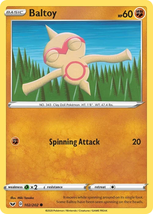 Baltoy 102 Pokemon card from Sword & Shield set