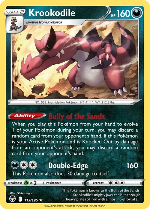Krookodile 113 Pokemon card from Silver Tempest set