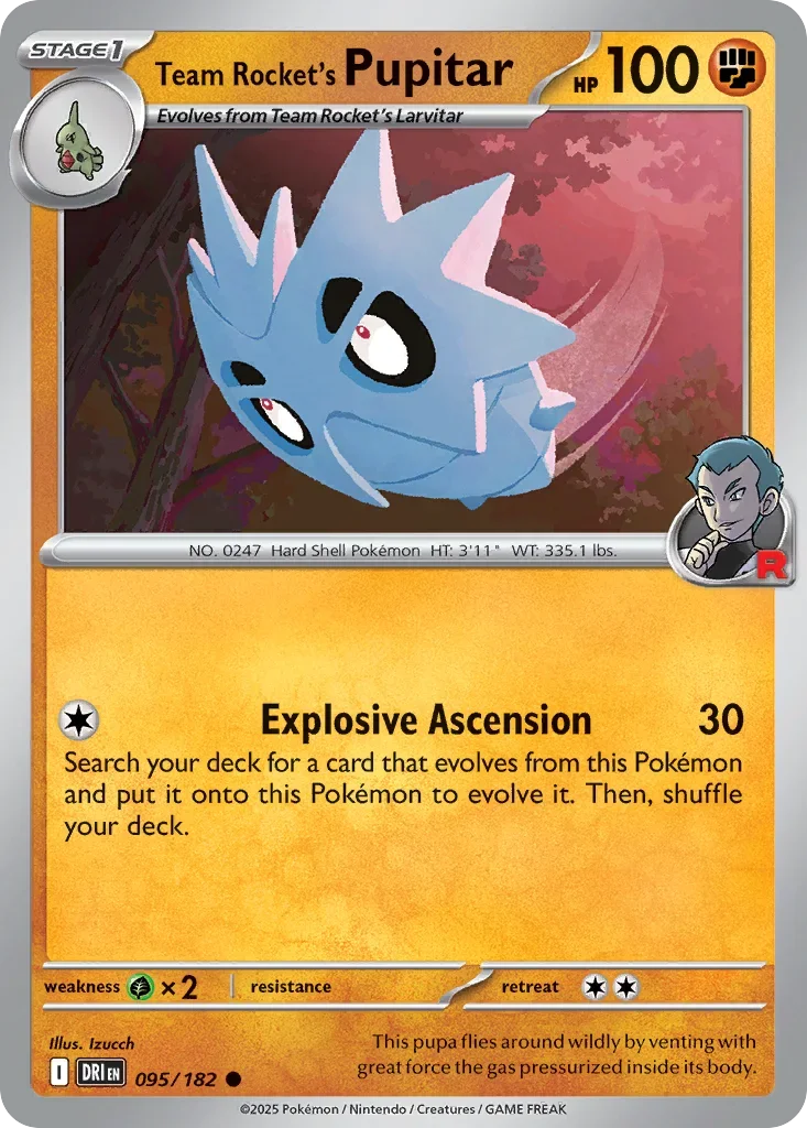Team Rocket's Pupitar 95 Pokemon card from Destined Rivals set