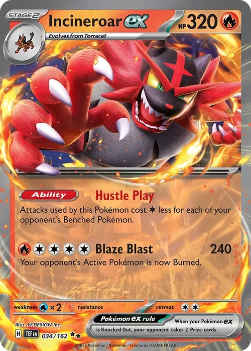 Incineroar ex 34 Pokemon card from Temporal Forces set