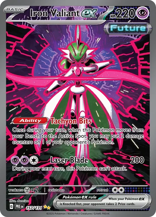 Iron Valiant ex 157 Pokemon card from Prismatic Evolutions set