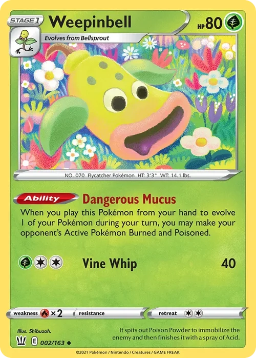 Weepinbell 2 Pokemon card from Battle Styles set