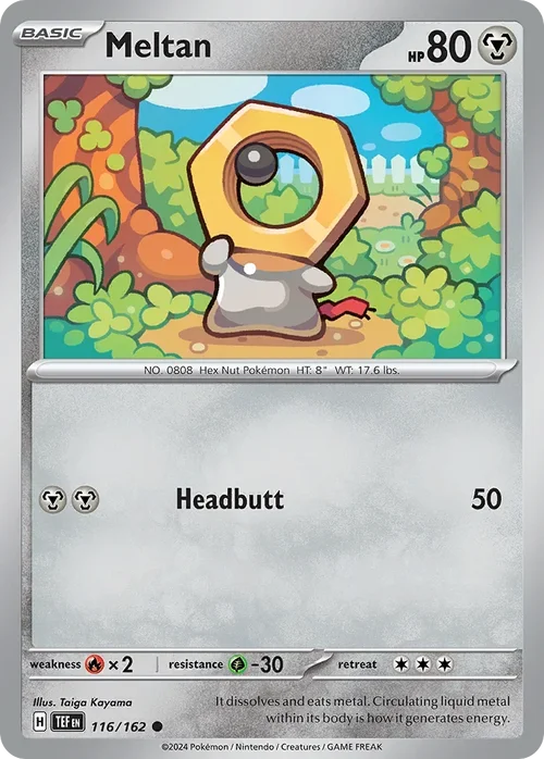 Meltan 116 Pokemon card from Temporal Forces set
