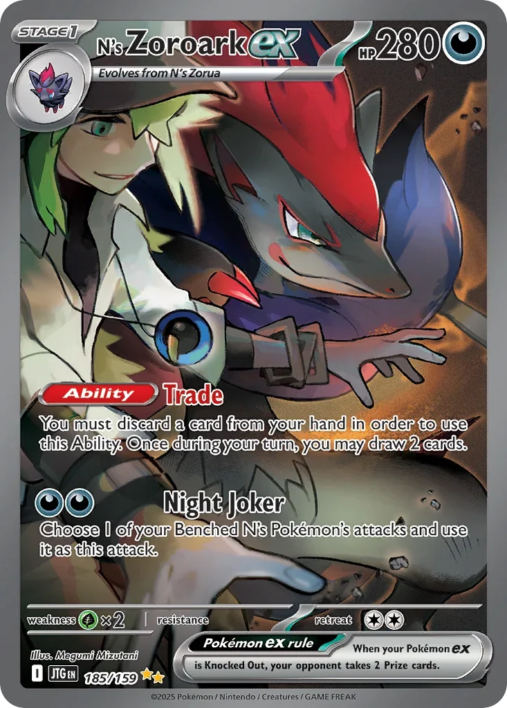 N's Zoroark ex 185 Pokémon card from JTG set