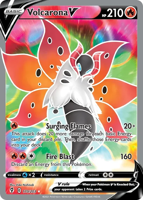 Volcarona V 170 Pokemon card from Evolving Skies set