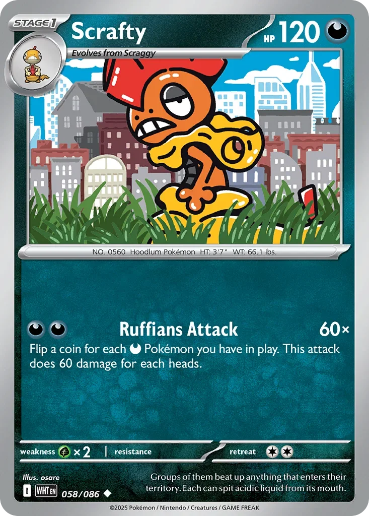 Scrafty 58 Pokemon card from White Flare set