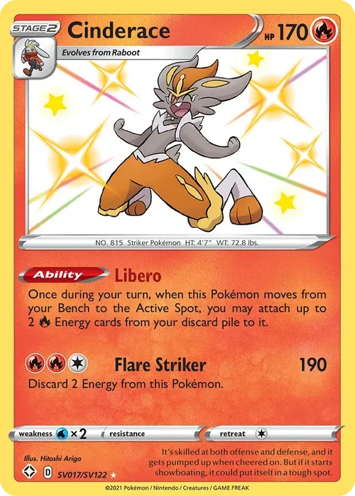 Cinderace SV017 Pokemon card from Shining Fates set
