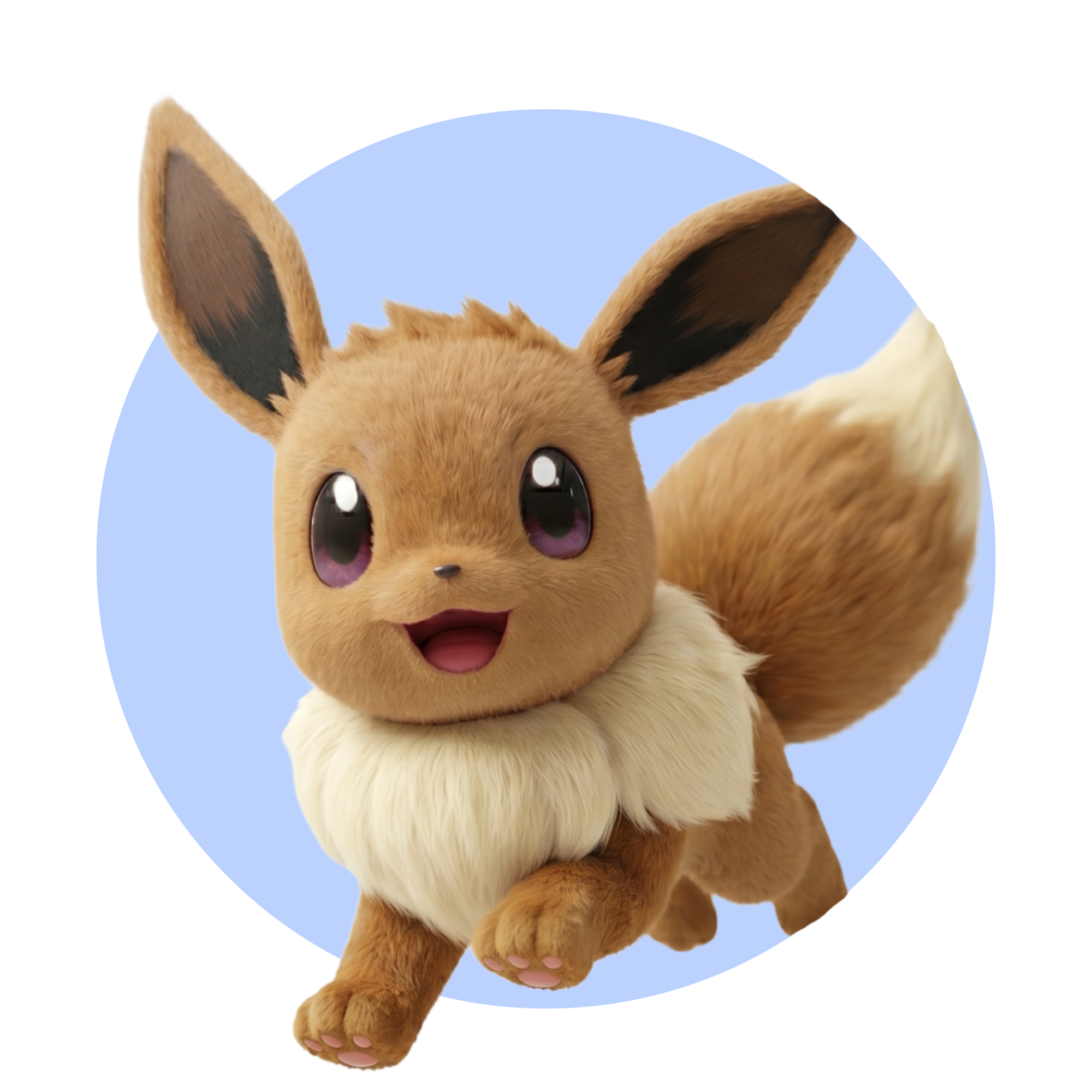 Eevee running against a light blue background.