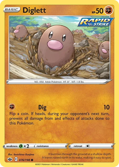 Diglett 76 Pokemon card from Chilling Reign set
