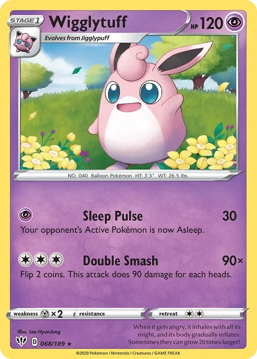 Wigglytuff 68 Pokemon card from Darkness Ablaze set