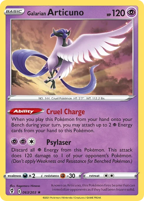 Galarian Articuno 63 Pokemon card from Evolving Skies set