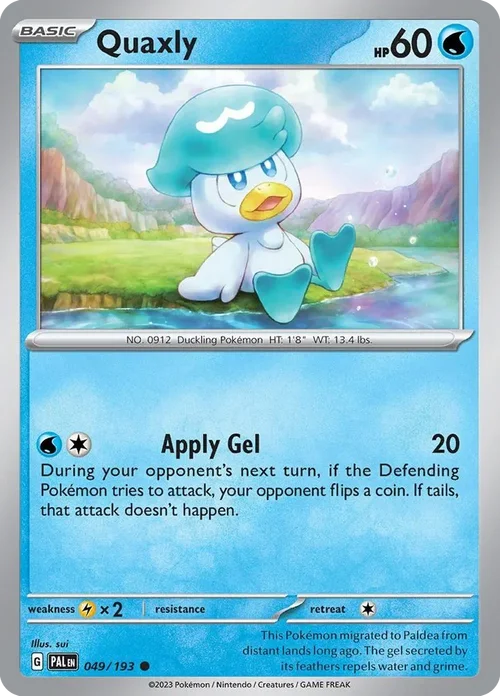 Quaxly 49 Pokemon card from Paldea Evolved set