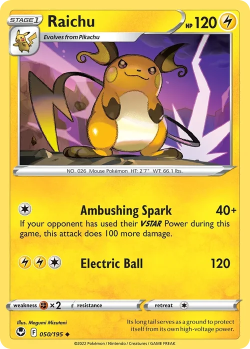 Raichu 50 Pokemon card from Silver Tempest set
