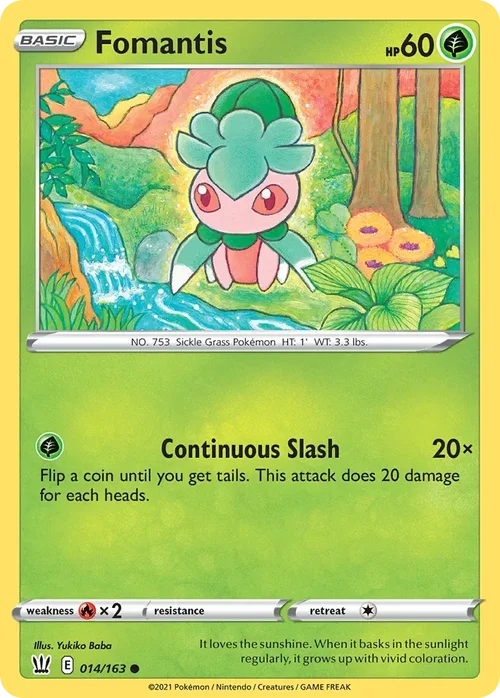 Fomantis 14 Pokemon card from Battle Styles set