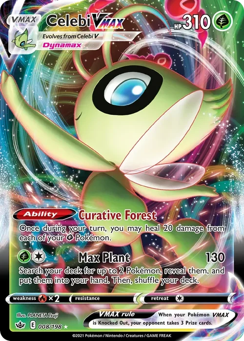 Celebi VMAX 8 Pokemon card from Chilling Reign set