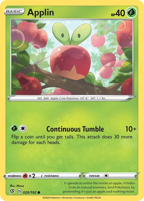 Applin 20 Pokemon card from Rebel Clash set