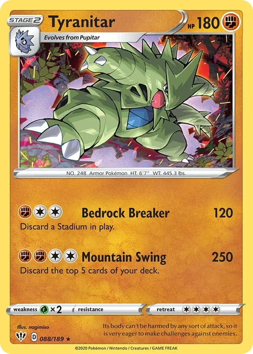 Tyranitar 88 Pokemon card from Darkness Ablaze set
