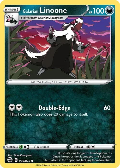 Galarian Linoone 36 Pokemon card from Champion's Path set