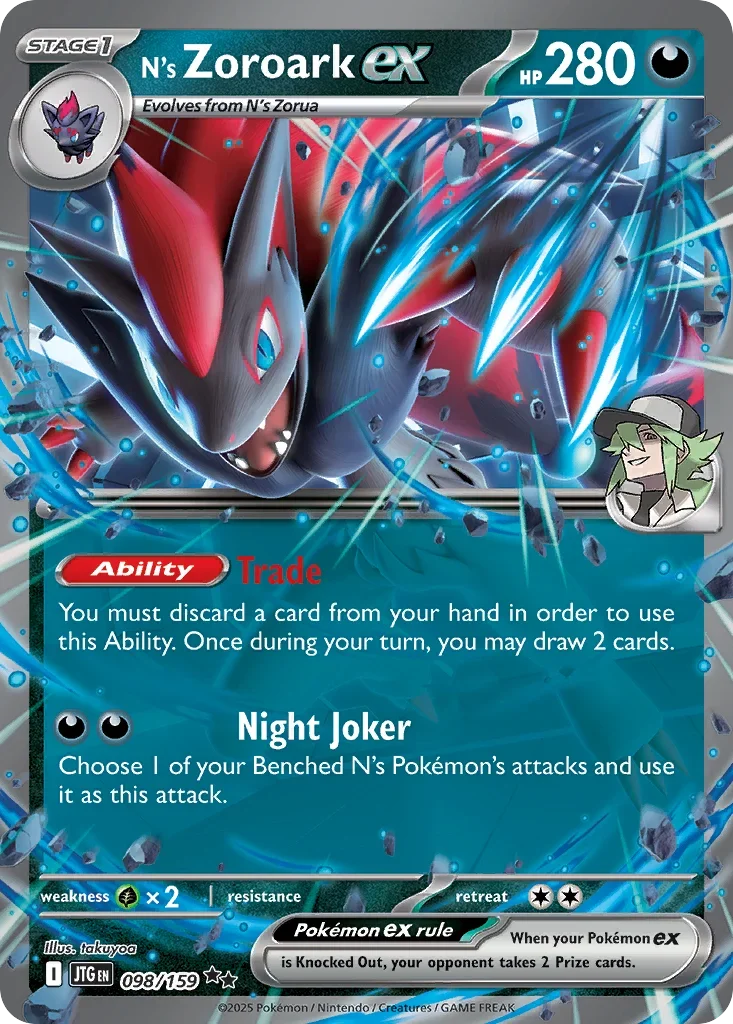 N's Zoroark ex 98 Pokémon card from JTG set