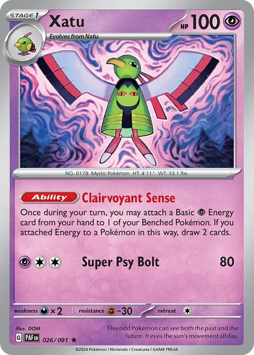 Xatu 26 Pokemon card from Paldean Fates set