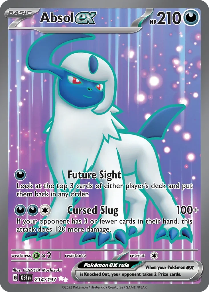 Absol ex 214 Pokémon card from Obsidian Flames set